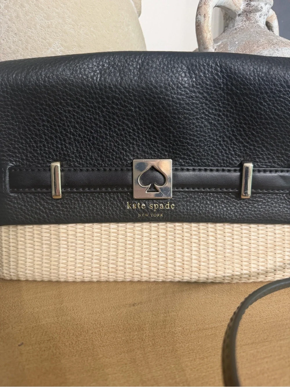 Kate Spade New York Straw & Leather Crossbody Bag